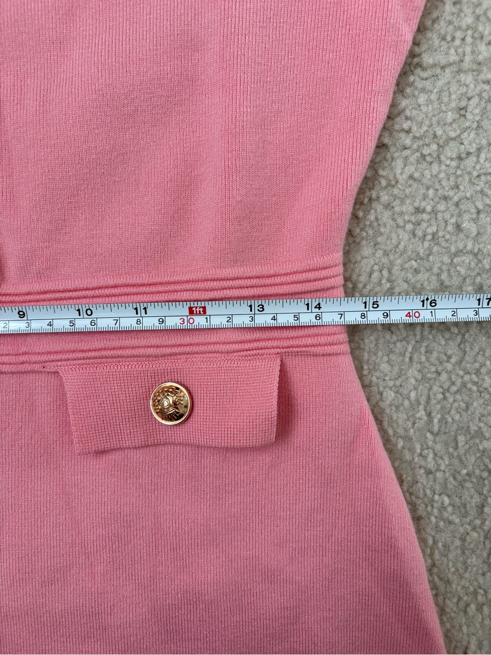 Nenona coral pink bodycon knit sweater dress gold buttons sz S, preppy Barbie - Picture 5 of 7